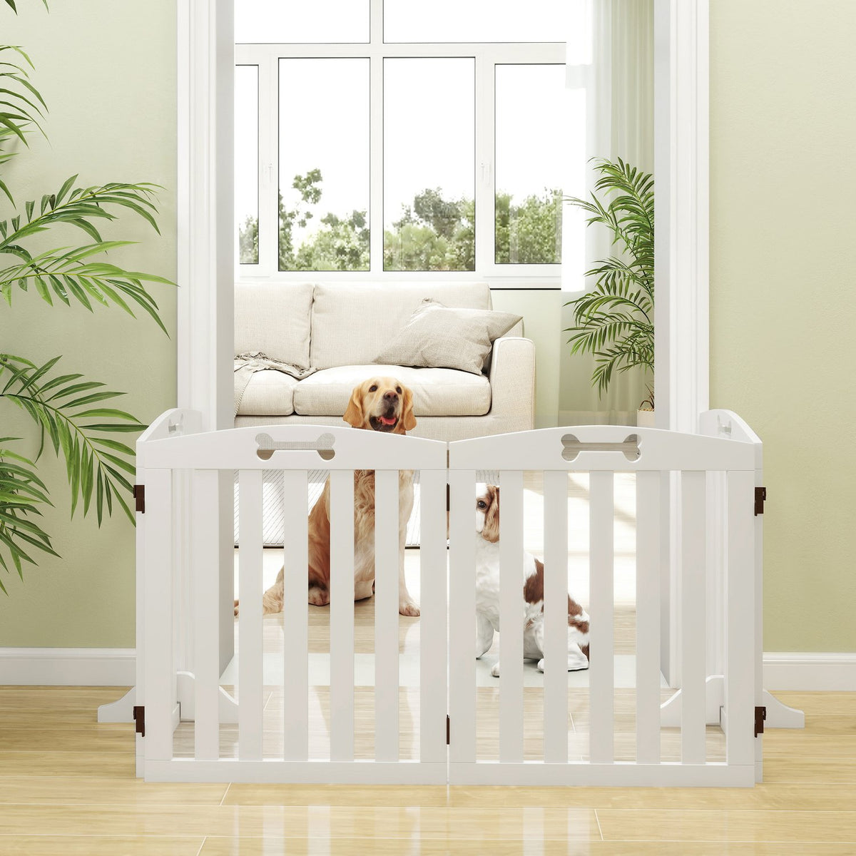 Dog Barrier Gate, 4-Piece, 207.5 x 61 cm, Foldable Door Gate with 2 Support Feet, Freestanding Dog Gate, Stair Gate for Medium Dogs, for Hallway, Stairs, White