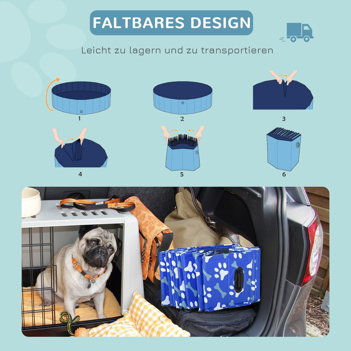Dog Bathtub Foldable Dog Pool, Bathtub & Swimming Pool, Water Basin For Dogs And Cats, Ø160X30H Cm