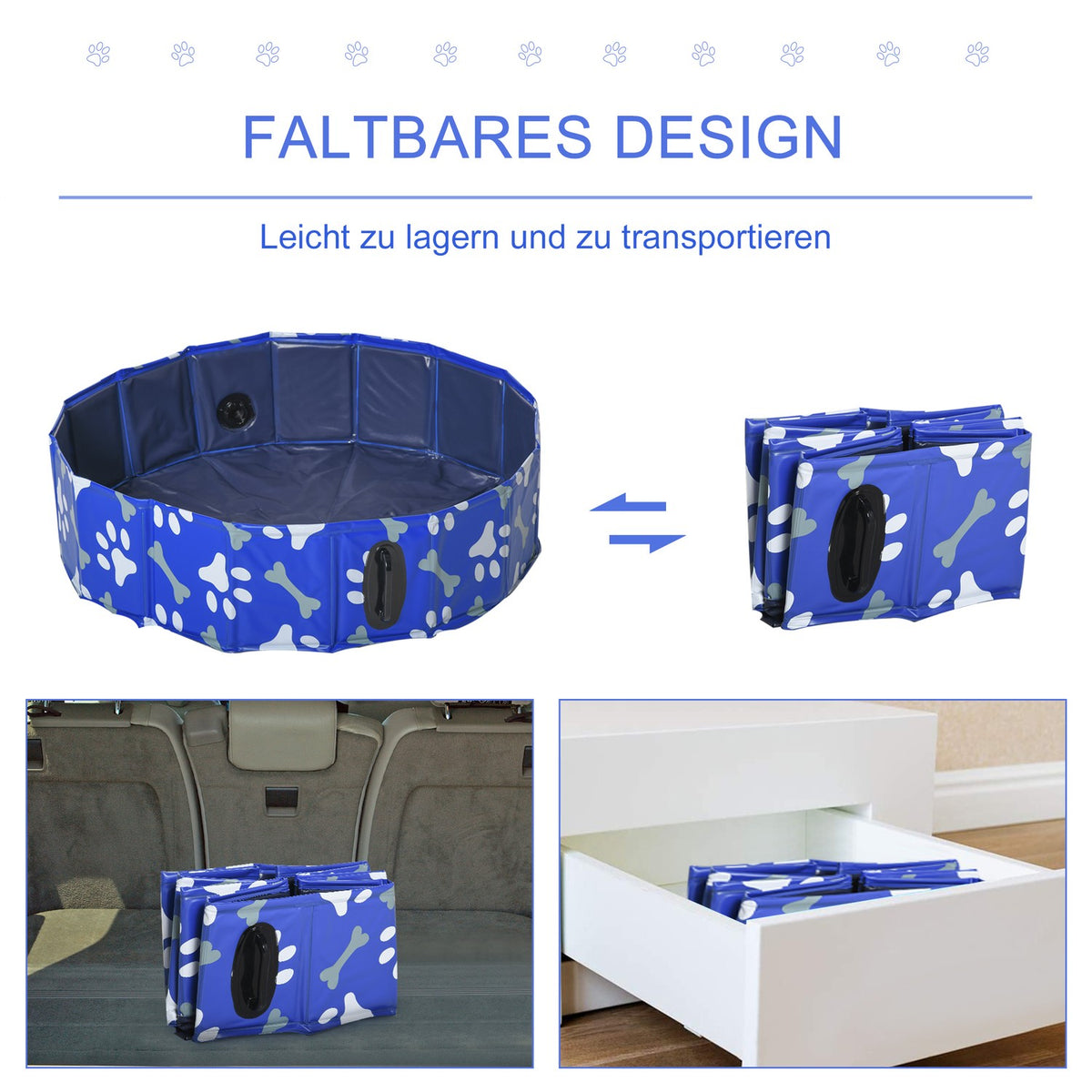 Dog Bathtub Foldable Dog Pool Bathtub Water Basin Dogs/Cats Ø80X20Hcm