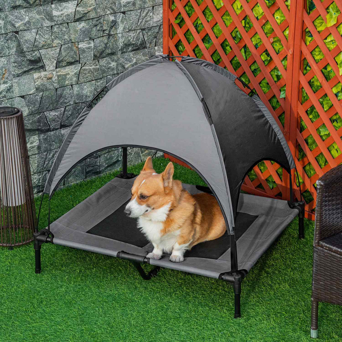 Dog Bed Canopy Breathable Taffeta Fabric Gray 92X76X90Cm