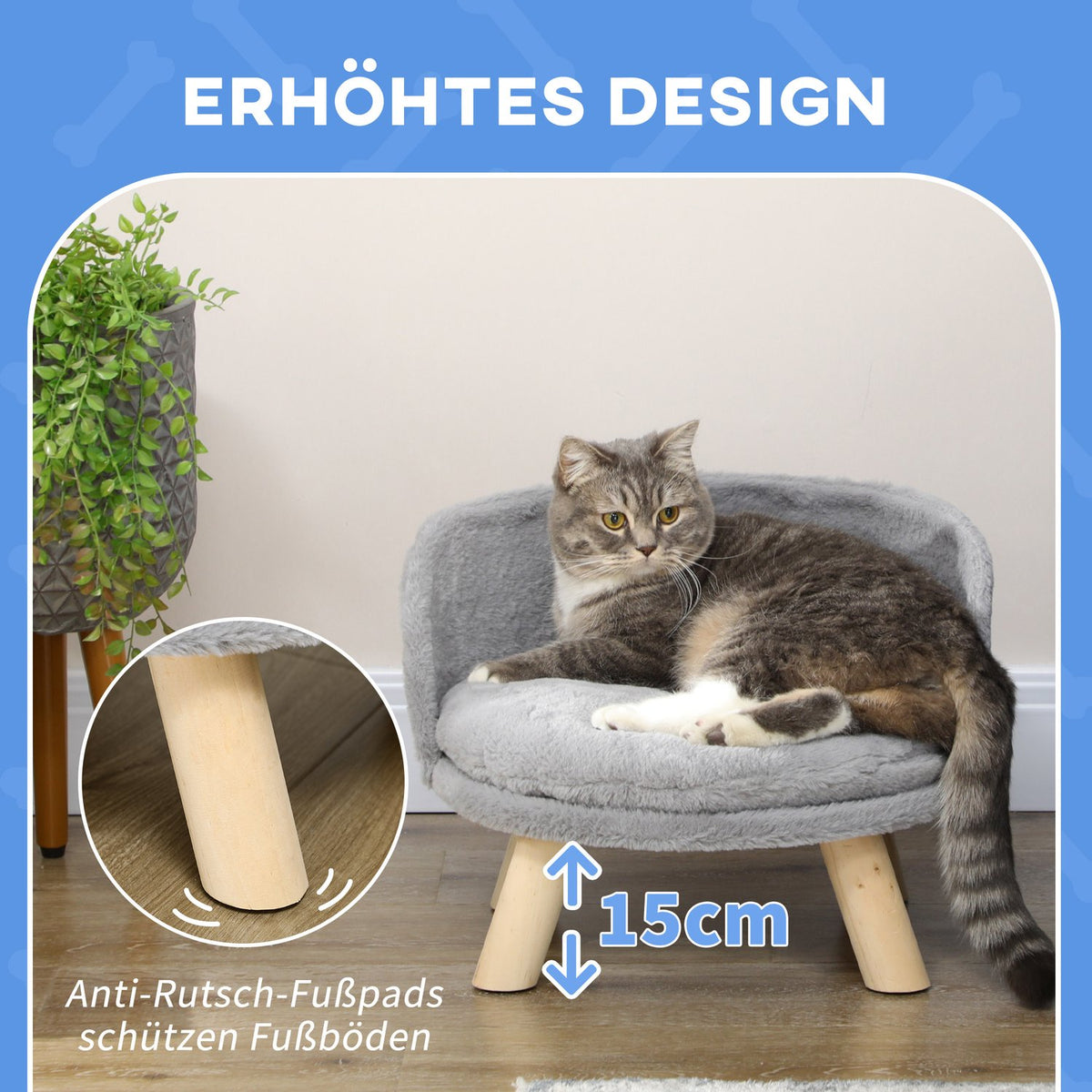 Dog Bed Cat Bed, Dog Sofa With Non-Slip Wooden Feet & Cushion, Indoor, Gray, 40.5X40.5X33Cm