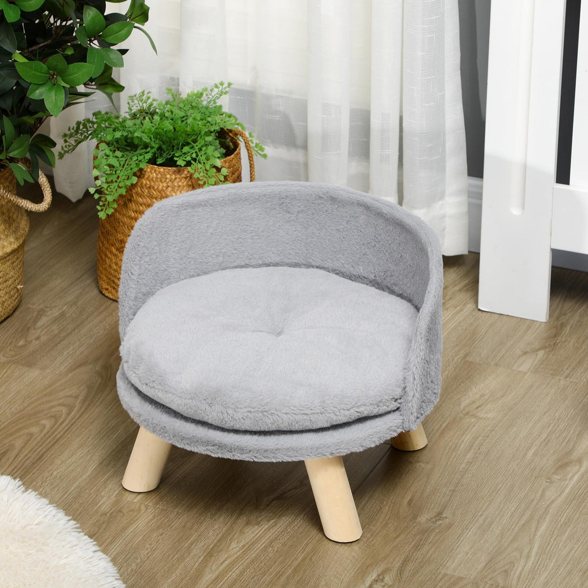 Dog Bed Cat Bed, Dog Sofa With Non-Slip Wooden Feet & Cushion, Indoor, Gray, 40.5X40.5X33Cm
