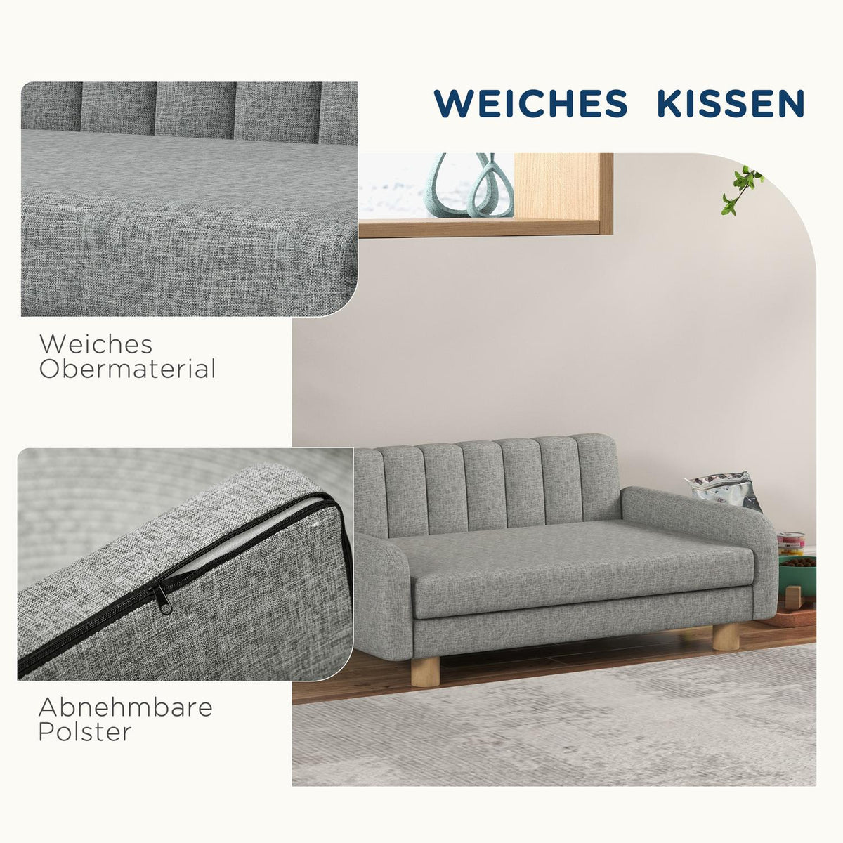 Dog Bed Comfortable Elevated Dog Chair with Soft Cushion Pet Sofa for Medium Dogs Imitation Linen Gray