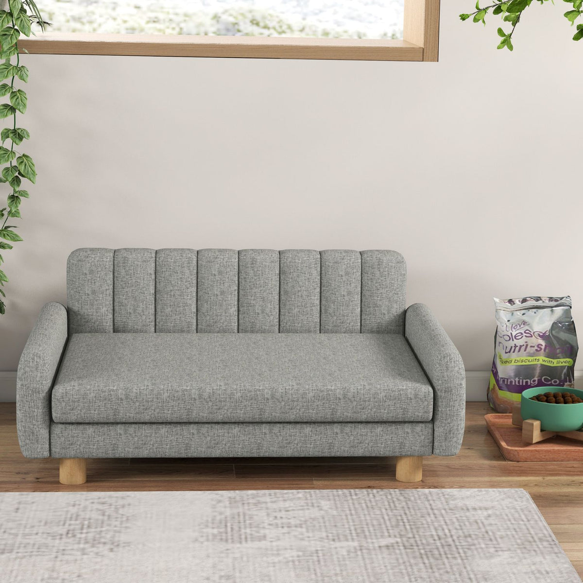 Dog Bed Comfortable Elevated Dog Chair with Soft Cushion Pet Sofa for Medium Dogs Imitation Linen Gray