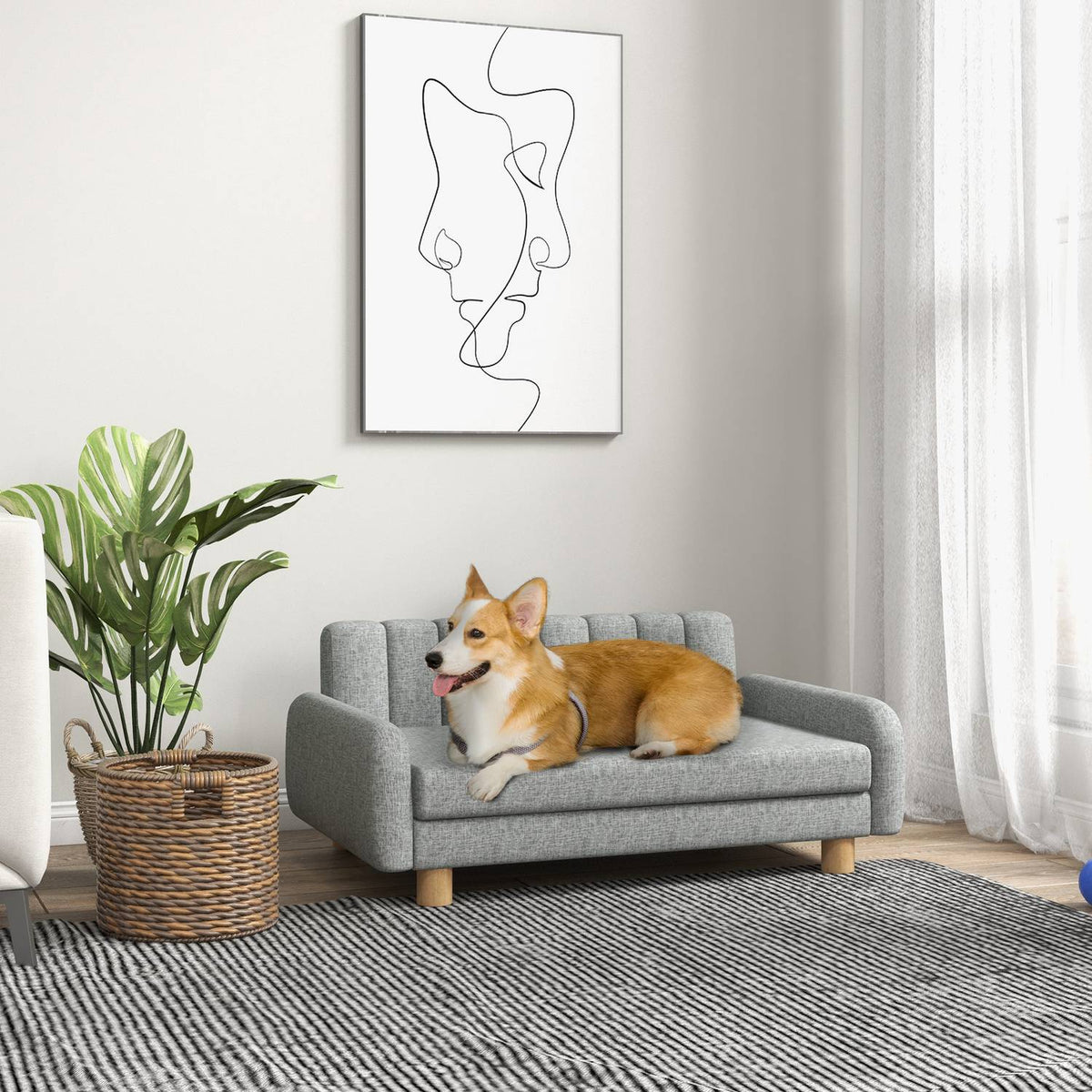 Dog Bed Comfortable Elevated Dog Chair with Soft Cushion Pet Sofa for Medium Dogs Imitation Linen Gray