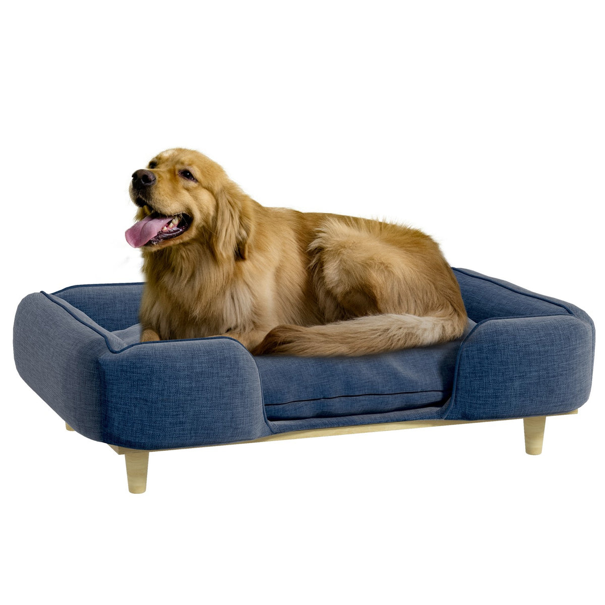 Dog Bed Dog Cushion Dog Basket Dog Sofa Wooden Legs, Polyester, Dark Blue, 96 X 66 X 24 Cm