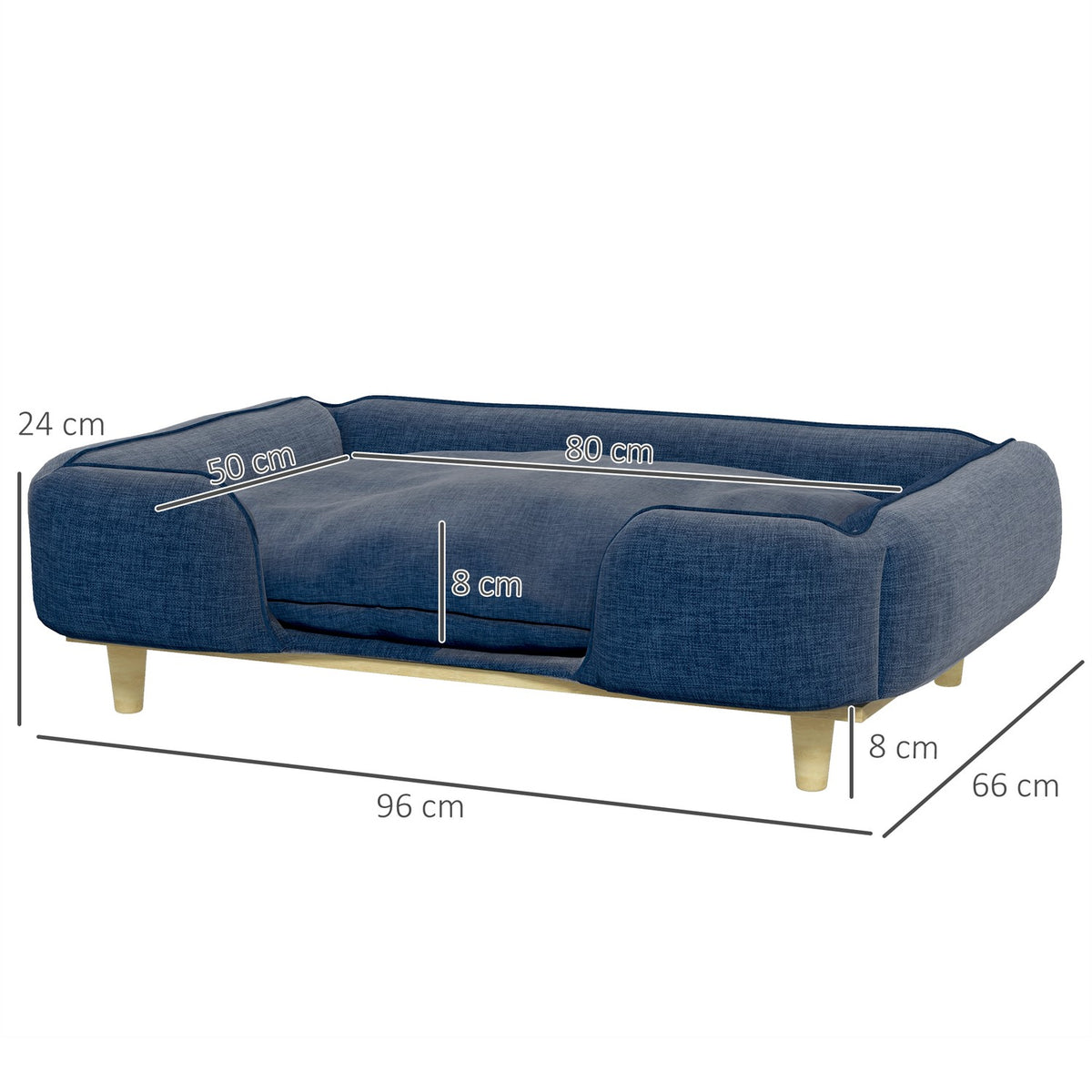 Dog Bed Dog Cushion Dog Basket Dog Sofa Wooden Legs, Polyester, Dark Blue, 96 X 66 X 24 Cm