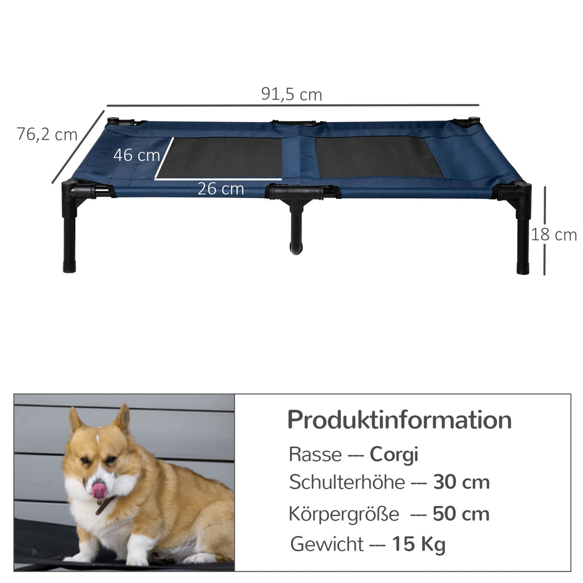 Dog Bed Dog Lounger Outdoor Cat Bed Pet Bed Sleeping Place Metal 600D Oxford Fabric Blue 91.5 X 76.2 X 18 Cm