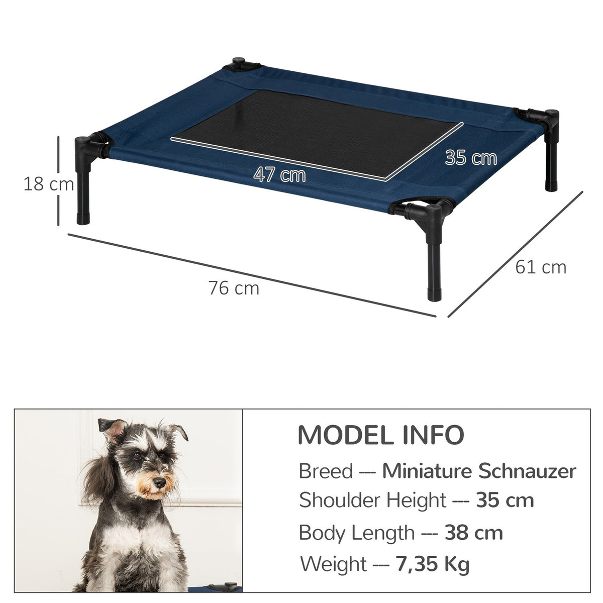Dog Bed Dog Lounger Outdoor Cat Bed Pet Bed Sleeping Place Steel 600D Oxford Fabric Blue 76.2 X 61 X 18 Cm