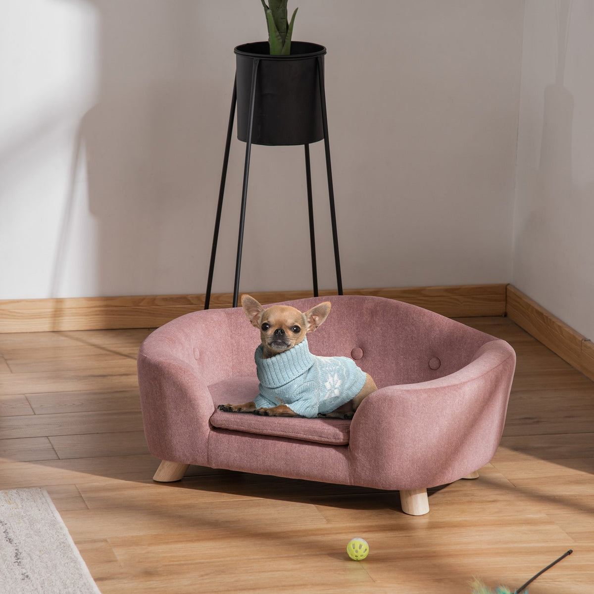 Dog Bed Dog Sofa Dog Couch Dog Mat With Cushion Back Pocket Plush Foam Pine Wood Pink 70 X 47 X 30 Cm