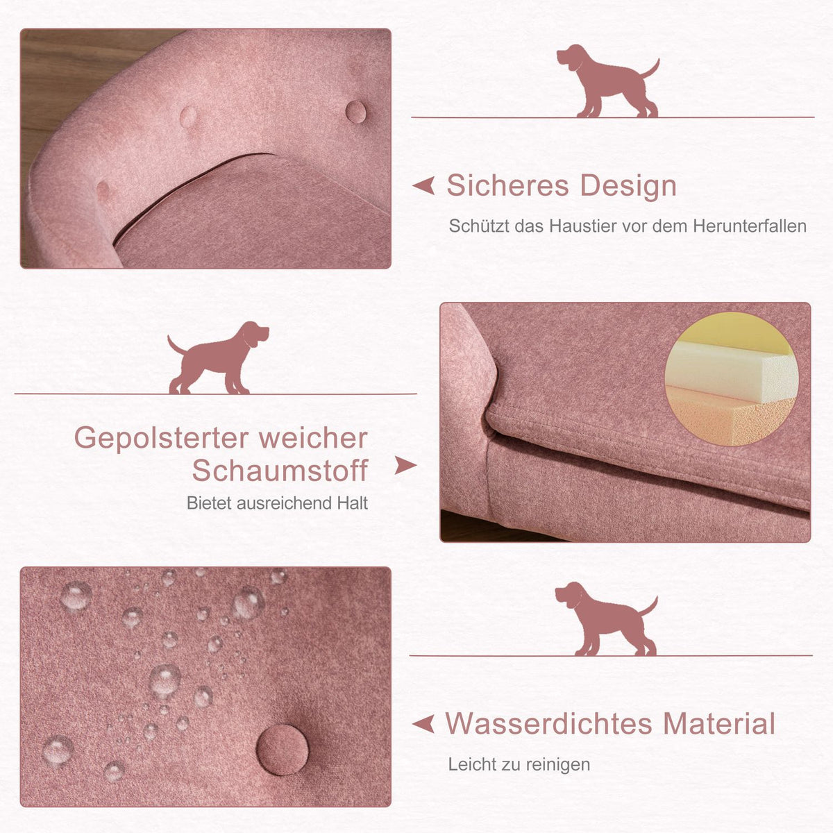 Dog Bed Dog Sofa Dog Couch Dog Mat With Cushion Back Pocket Plush Foam Pine Wood Pink 70 X 47 X 30 Cm
