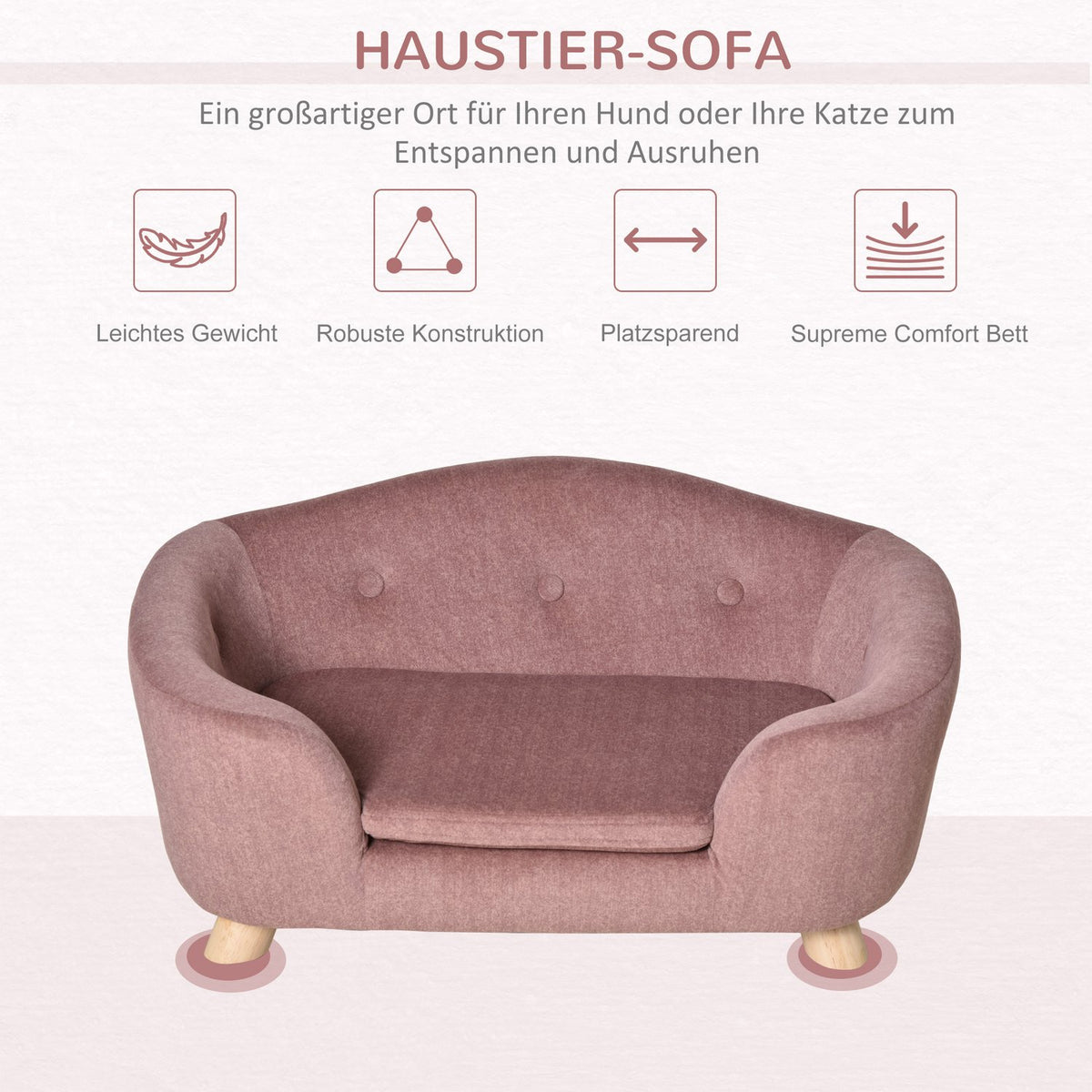 Dog Bed Dog Sofa Dog Couch Dog Mat With Cushion Back Pocket Plush Foam Pine Wood Pink 70 X 47 X 30 Cm