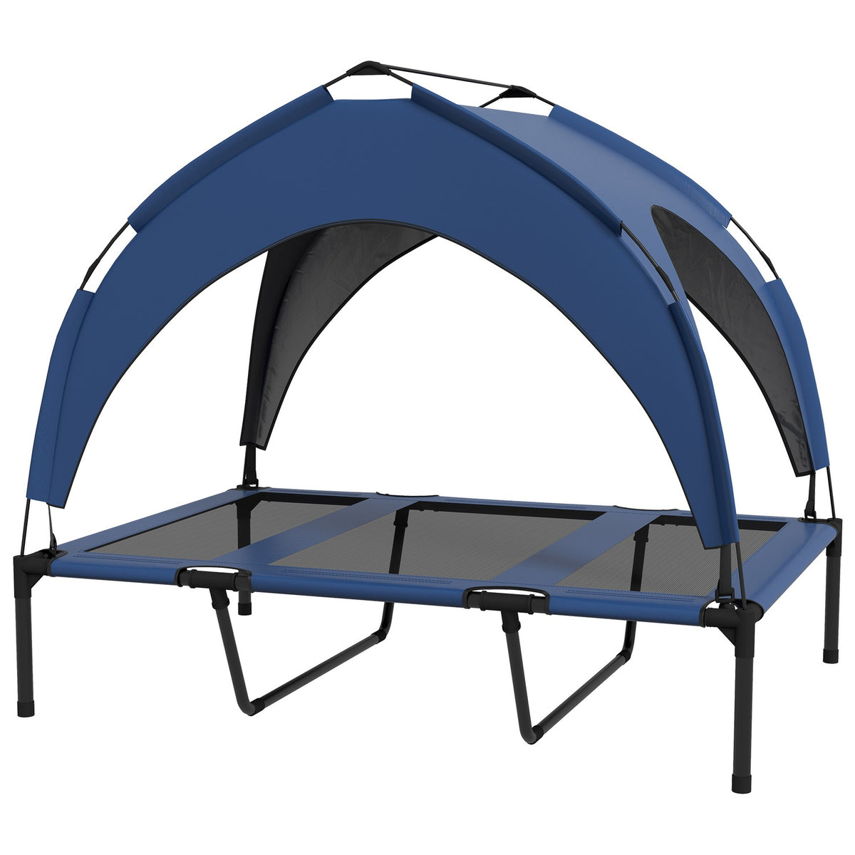 Dog Bed Elevated Outdoor Pet Bed With Canopy, Breathable, Ideal For Large Dogs, Dark Blue Oxford, 106X76X94Cm