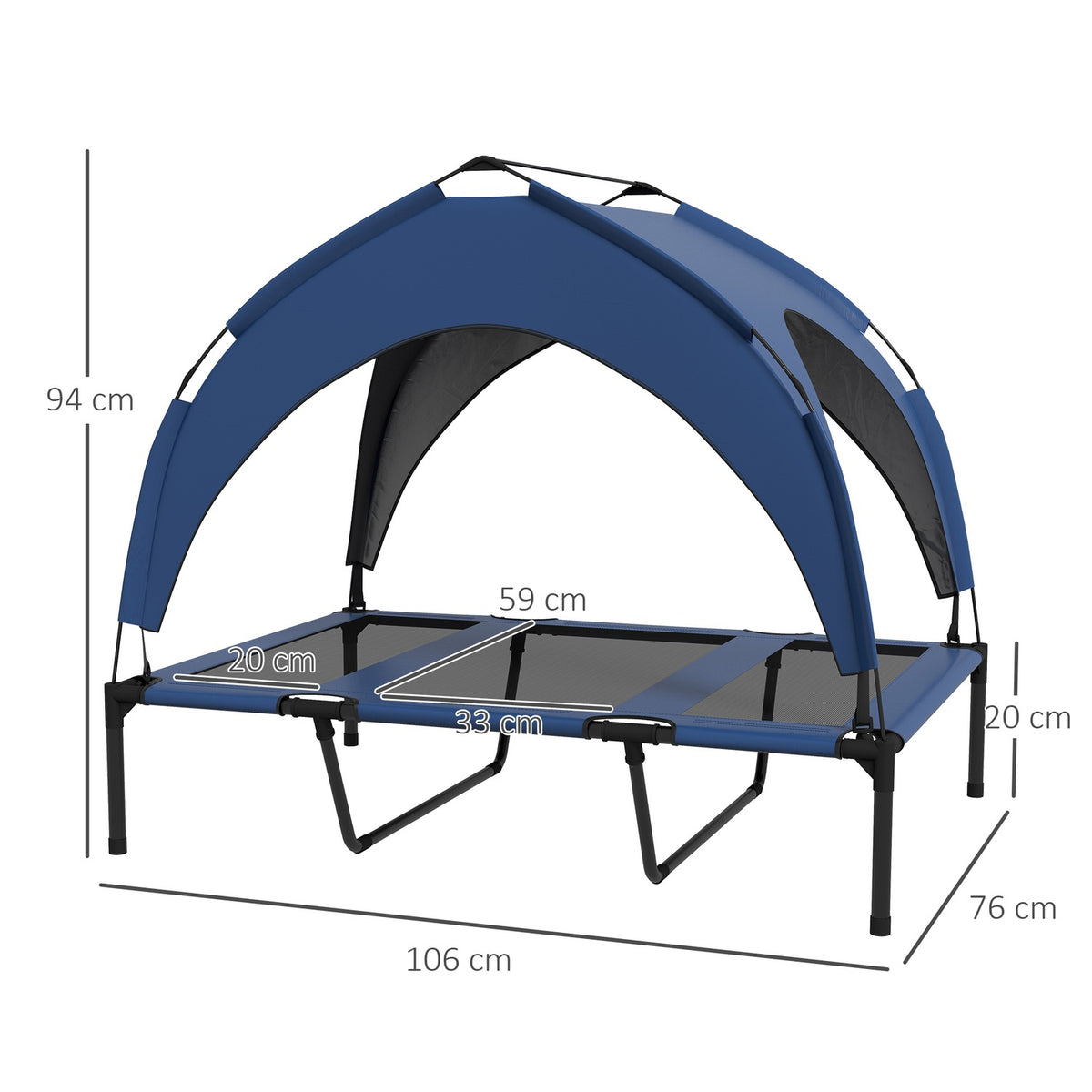 Dog Bed Elevated Outdoor Pet Bed With Canopy, Breathable, Ideal For Large Dogs, Dark Blue Oxford, 106X76X94Cm