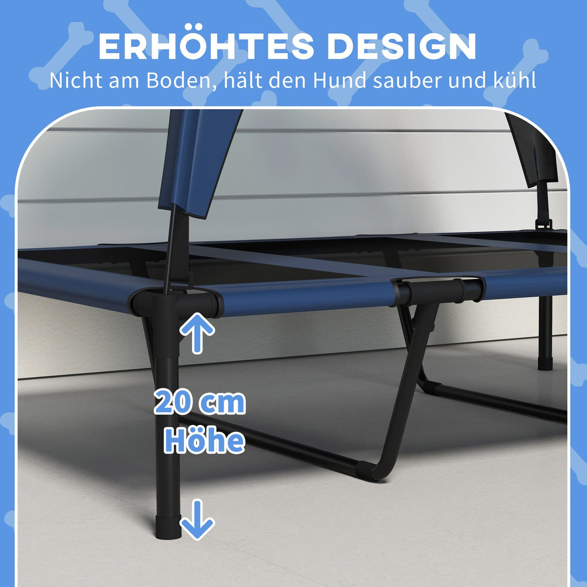 Dog Bed Elevated Outdoor Pet Bed With Canopy, Breathable, Ideal For Large Dogs, Dark Blue Oxford, 106X76X94Cm