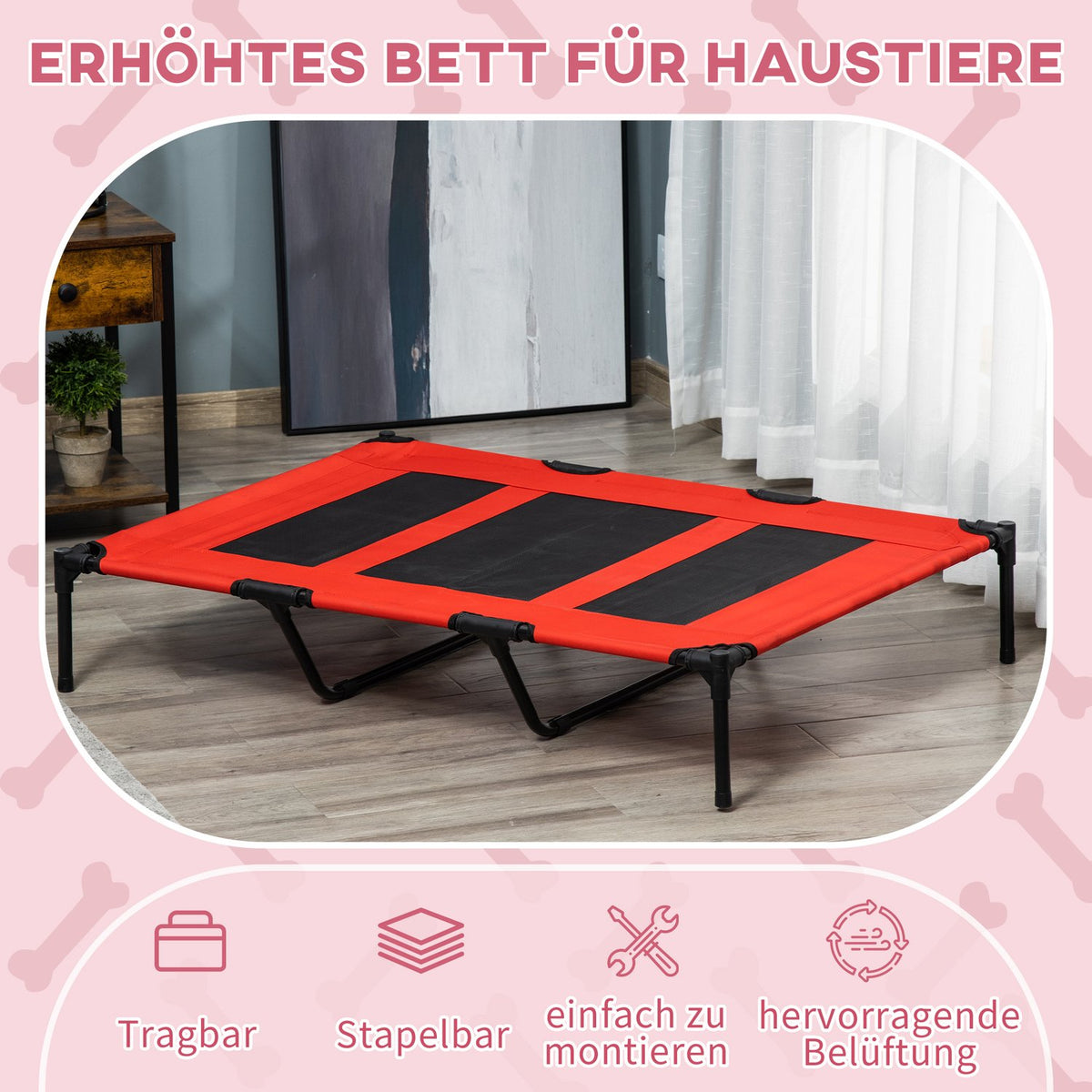 Dog Bed Elevated Pet Bed Dog Lounger Sleeping Place For Large Dogs Metal Oxford Red