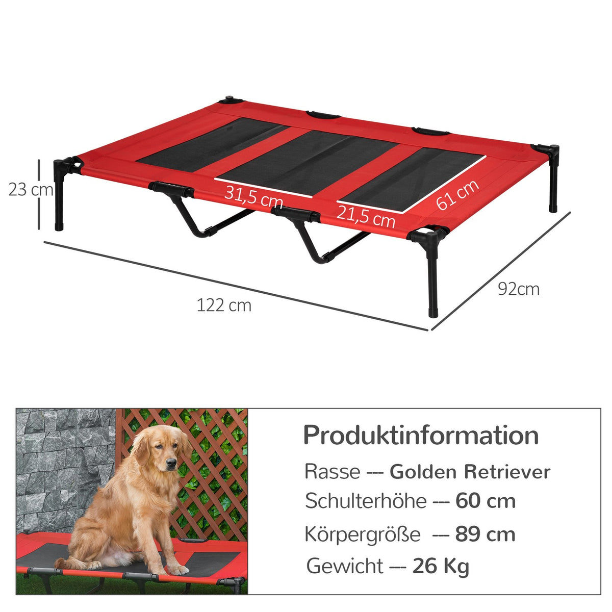 Dog Bed Elevated Pet Bed Dog Lounger Sleeping Place For Large Dogs Metal Oxford Red
