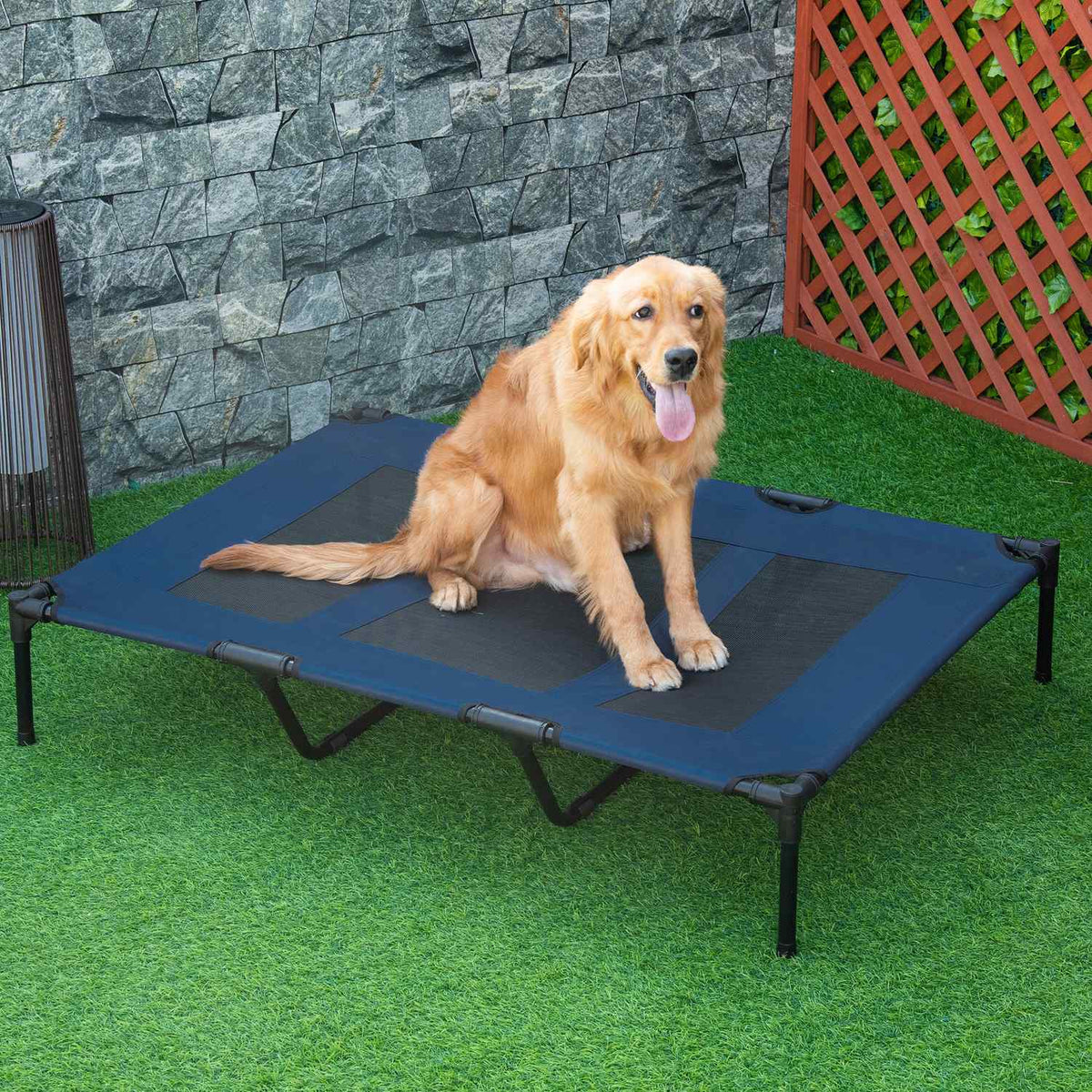 Dog Bed Outdoor Dog Lounger Cat Bed Metal Oxford Fabric Dark Blue 122X92X23Cm