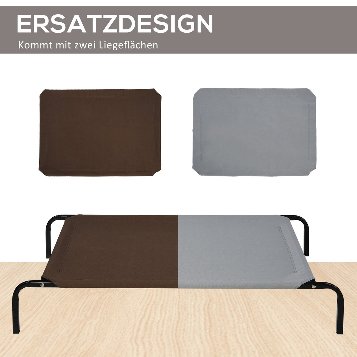 Dog Bed Outdoor Dog Lounger Cat Bed With Mesh Pet Bed Sleeping Place Metal Oxford Fabric Coffee 130 X 80 X 20 Cm