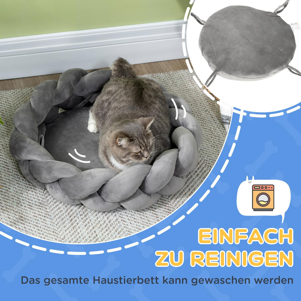 Dog Bed Round Cat Bed, Dog Sofa With Washable Donut Cushion, Velvet