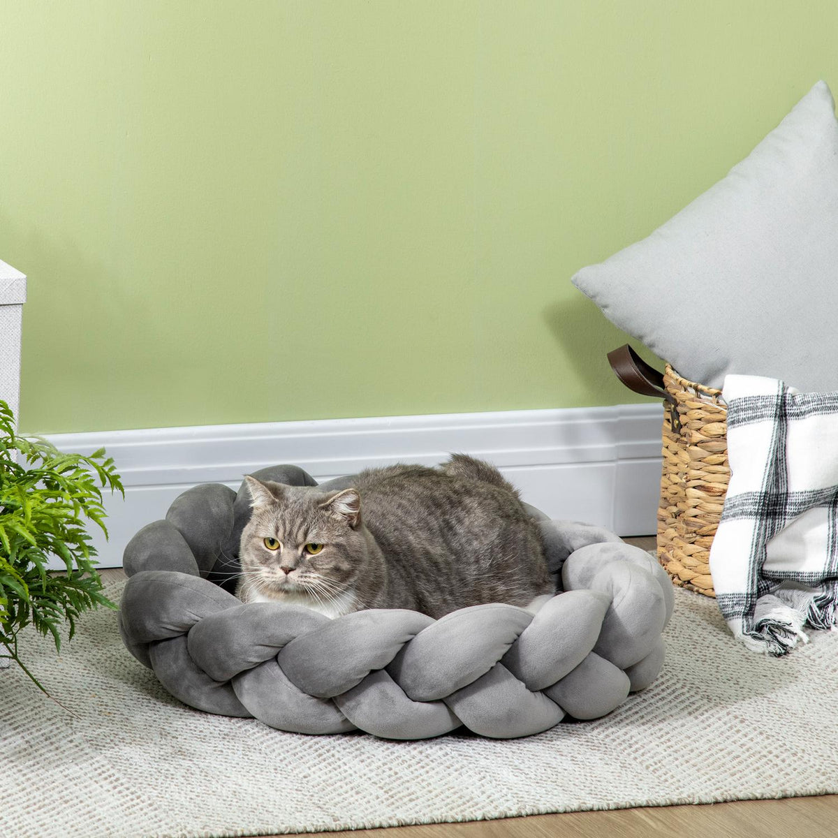 Dog Bed Round Cat Bed, Dog Sofa With Washable Donut Cushion, Velvet