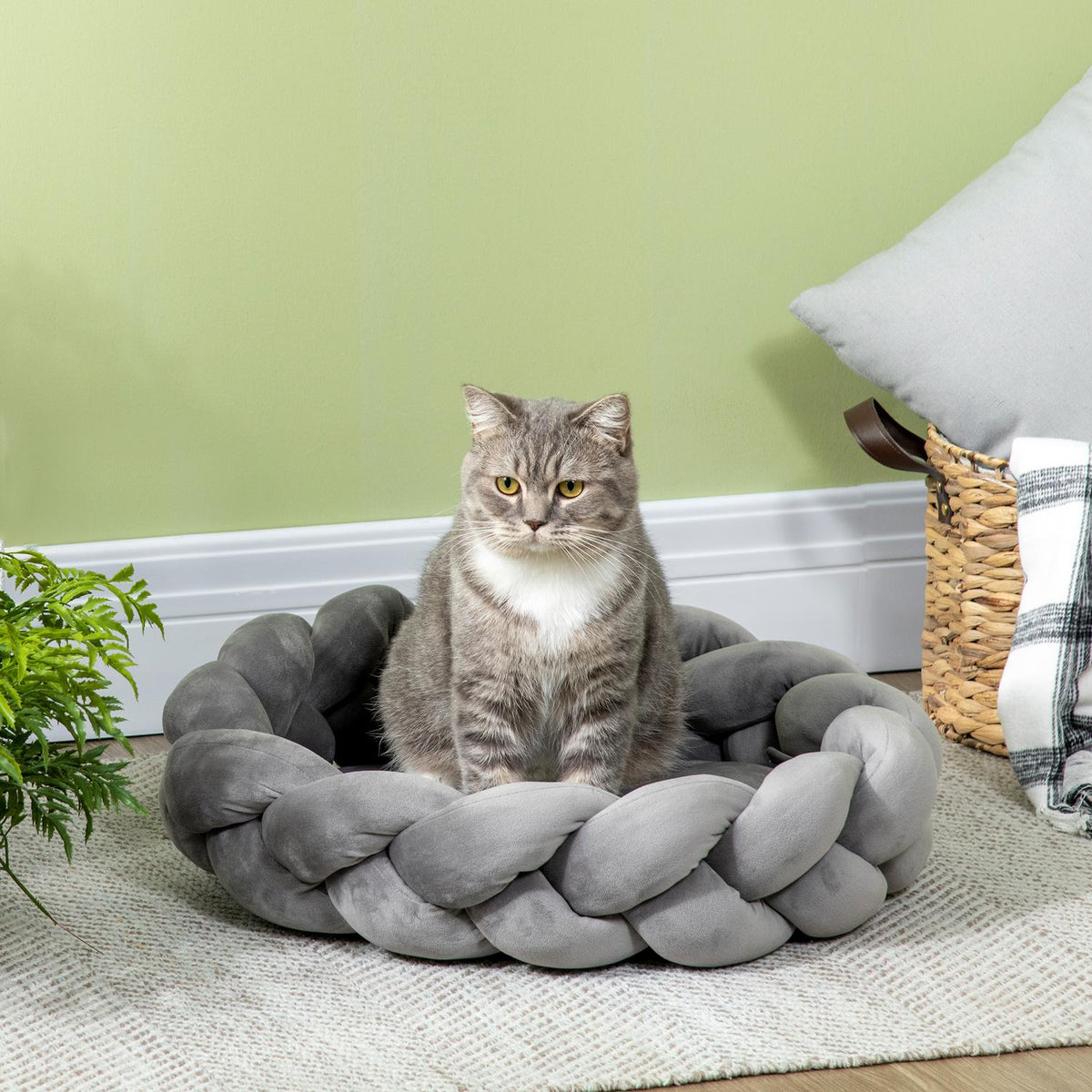 Dog Bed Round Cat Bed, Dog Sofa With Washable Donut Cushion, Velvet