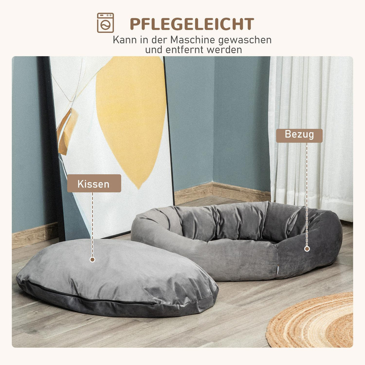 Dog Bed Round Pet Bed Made Of Velvety Polyester, Dark Gray, Removable & Washable, For Dogs & Cats