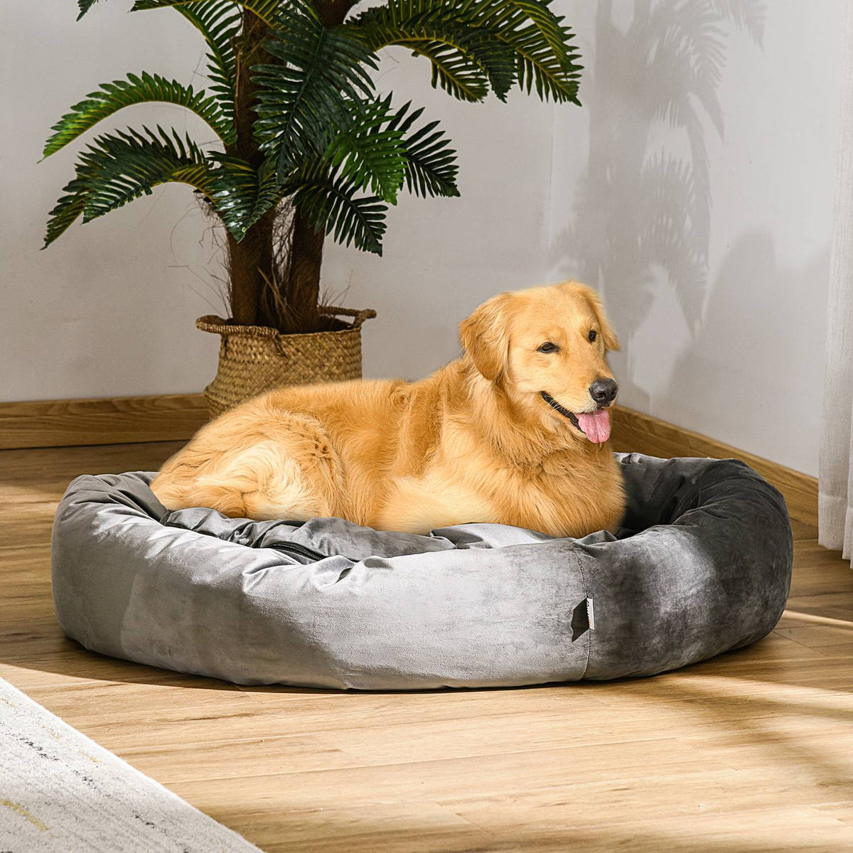Dog Bed Round Pet Bed Made Of Velvety Polyester, Dark Gray, Removable & Washable, For Dogs & Cats