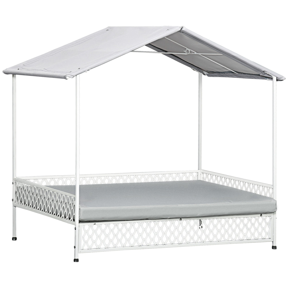 Dog Bed With Canopy Elevated Pet Bed, Dog Lounger With Cushion, Oxford, Steel, 88X50X78Cm, Grey