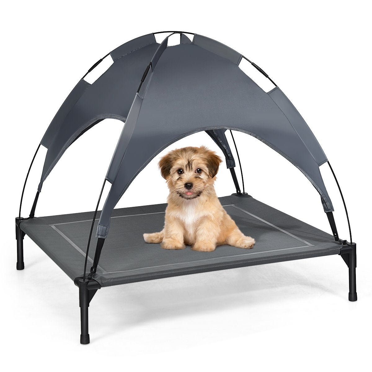 Dog Bed with Canopy Dog Lounger Garden Pet Bed and Tent 105 x 87 x 89 cm Gray