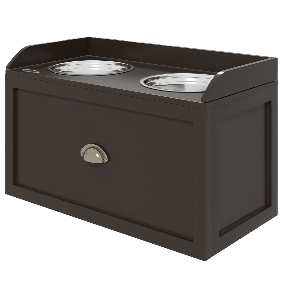 Dog Bowl, 2 x 2L Feeding Bowl, Elevated Feeding Bowl with Drawer, Stainless Steel Bowl, Feeding Station for Large Dogs, Coffee