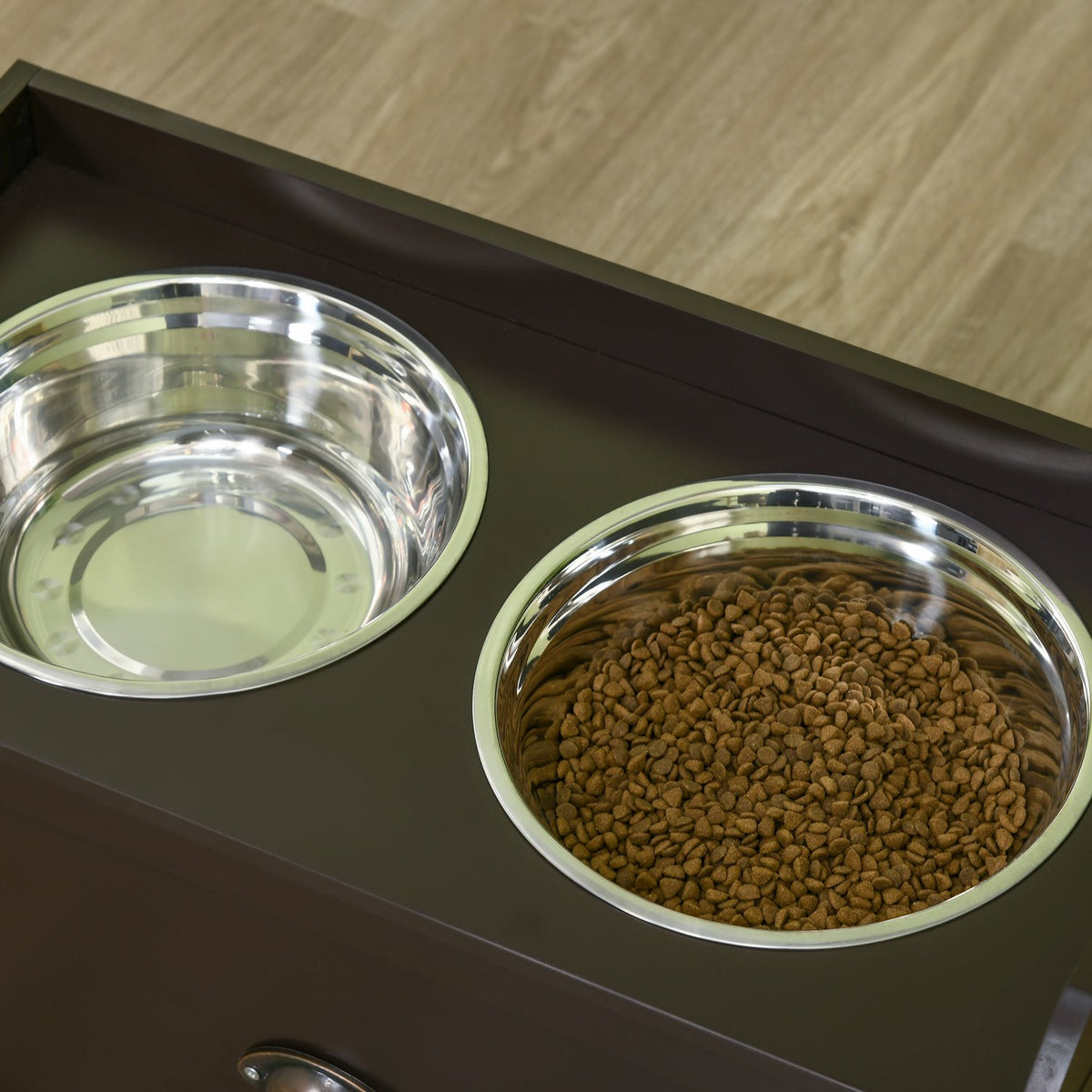 Dog Bowl, 2 x 2L Feeding Bowl, Elevated Feeding Bowl with Drawer, Stainless Steel Bowl, Feeding Station for Large Dogs, Coffee
