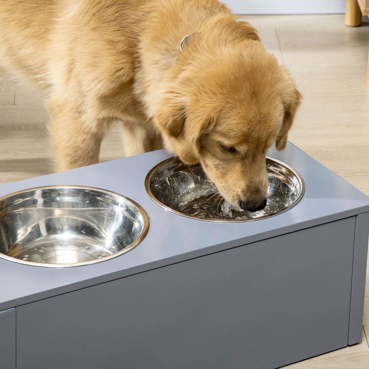 Dog Bowl Drawer Stainless Steel Double Bowl Medium Dog Gray Feeding Station