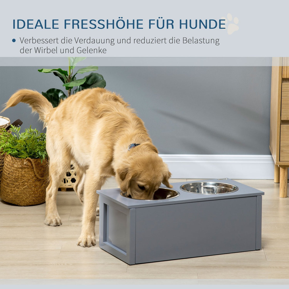 Dog Bowl Drawer Stainless Steel Double Bowl Medium Dog Gray Feeding Station