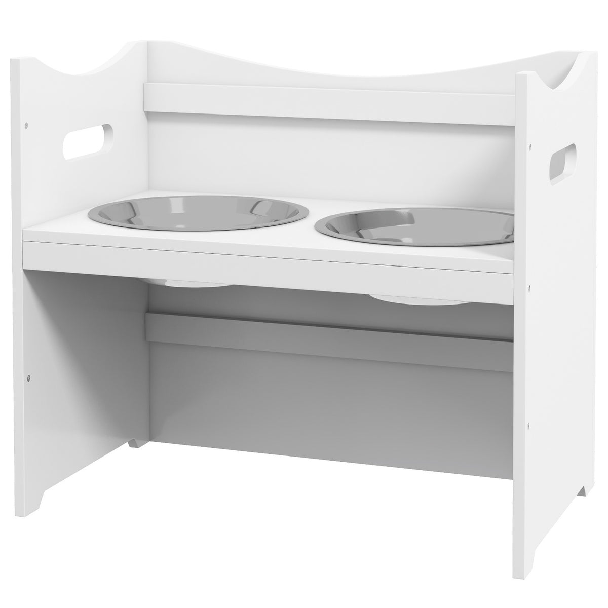 Dog Bowl Height Adjustable Feeding Bowl Feeding Station 2L Stainless Steel Feeding Stand Handle Dog Bar All Sizes White