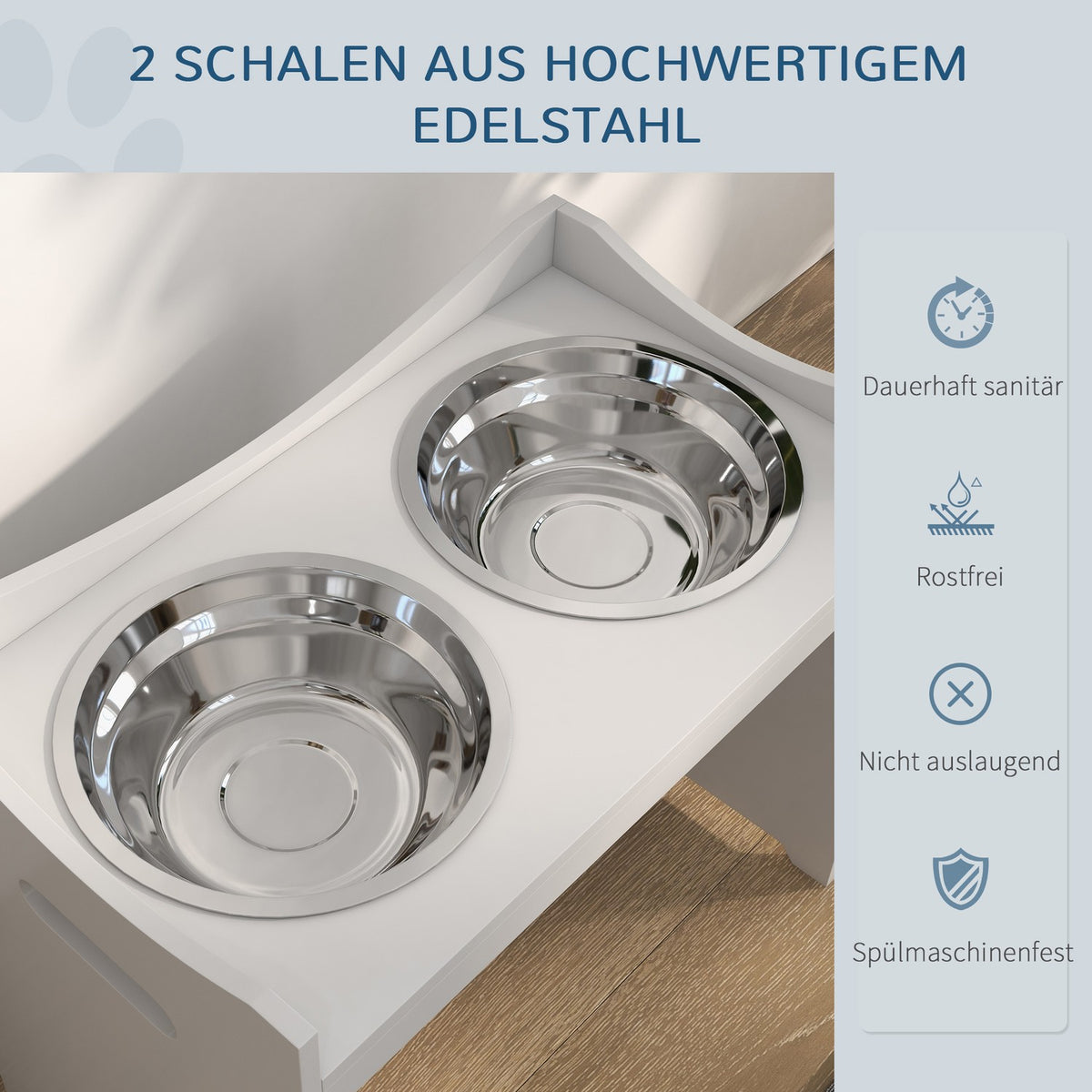 Dog Bowl Height Adjustable Feeding Bowl Feeding Station 2L Stainless Steel Feeding Stand Handle Dog Bar All Sizes White