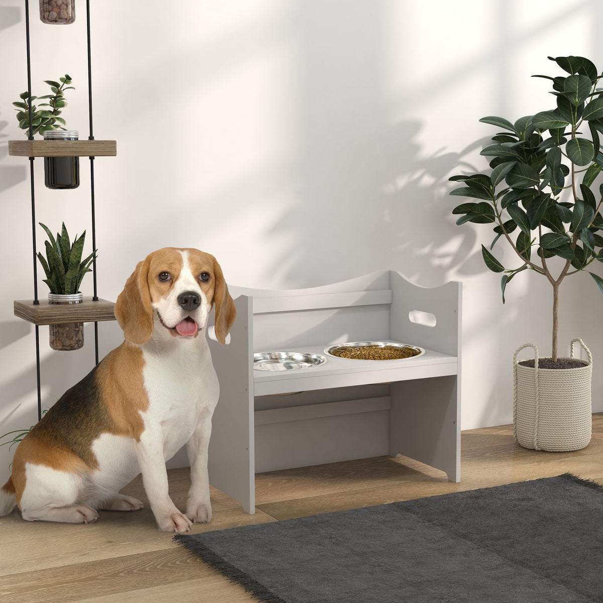 Dog Bowl Height Adjustable Feeding Bowl Feeding Station 2L Stainless Steel Feeding Stand Handle Dog Bar All Sizes White