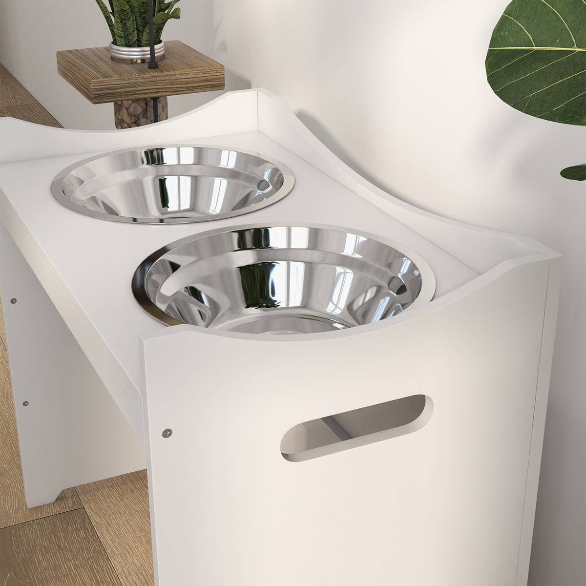 Dog Bowl Height Adjustable Feeding Bowl Feeding Station 2L Stainless Steel Feeding Stand Handle Dog Bar All Sizes White