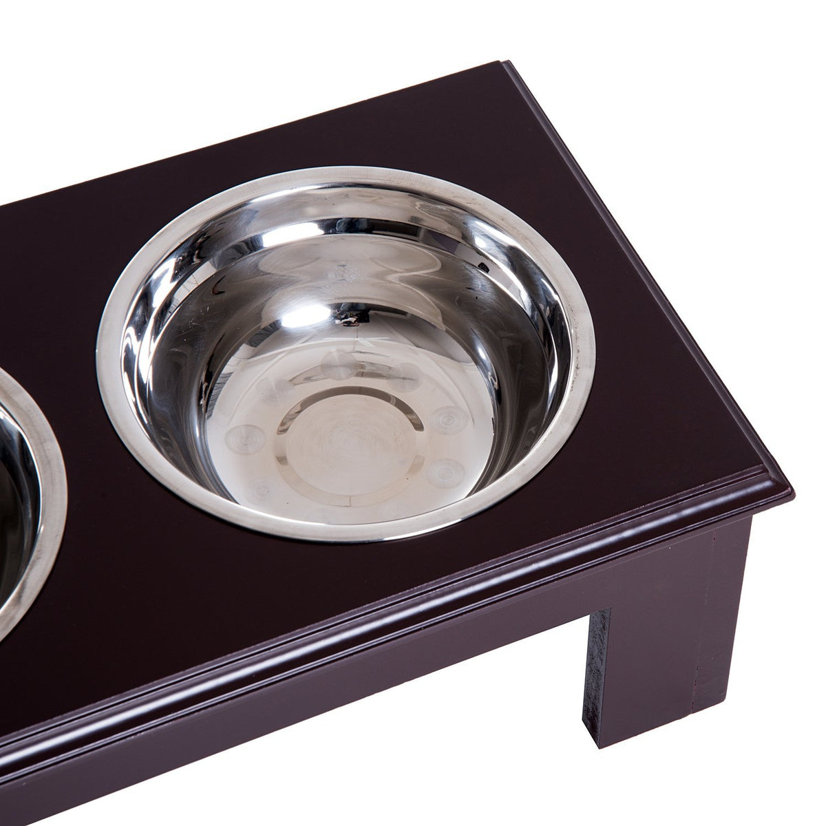 Dog Bowl Set Of 2 Stainless Steel Food Bowls, Raised Cat Bowl, Mdf, Easy Care, Coffee, 44X24X15Cm