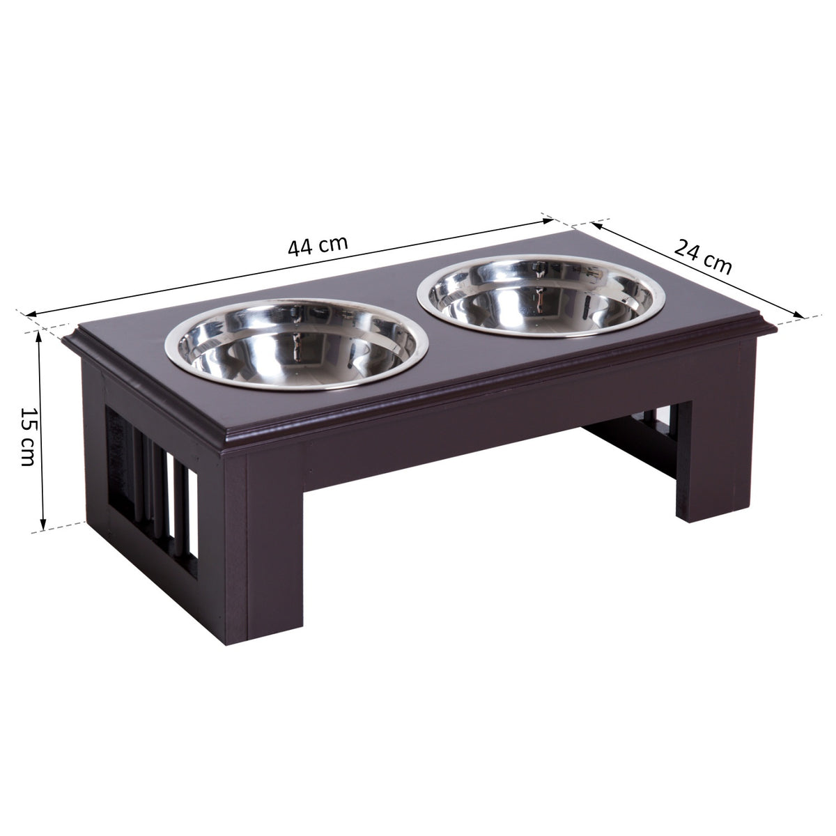 Dog Bowl Set Of 2 Stainless Steel Food Bowls, Raised Cat Bowl, Mdf, Easy Care, Coffee, 44X24X15Cm