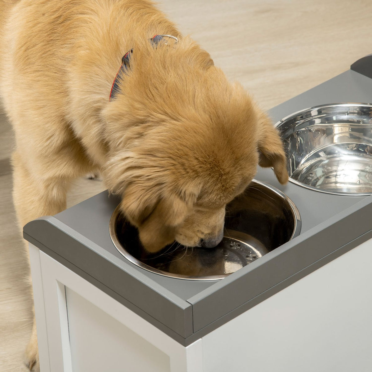 Dog Bowl With Drawer 2X2L Elevated Stainless Steel Feeding Station For Cats/Dogs, White