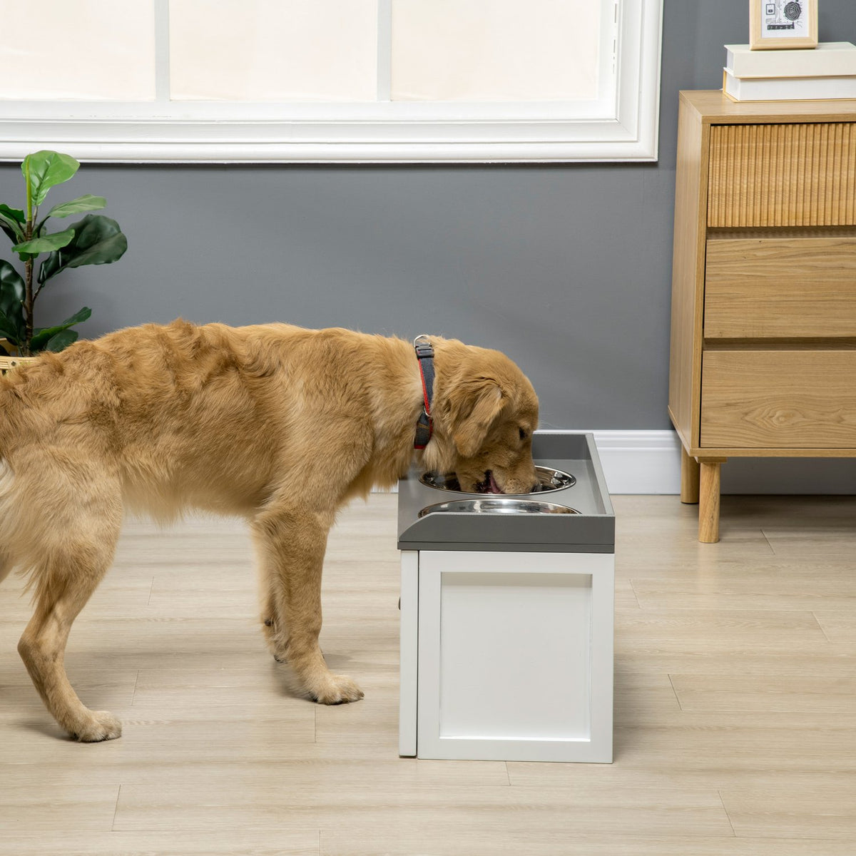 Dog Bowl With Drawer 2X2L Elevated Stainless Steel Feeding Station For Cats/Dogs, White