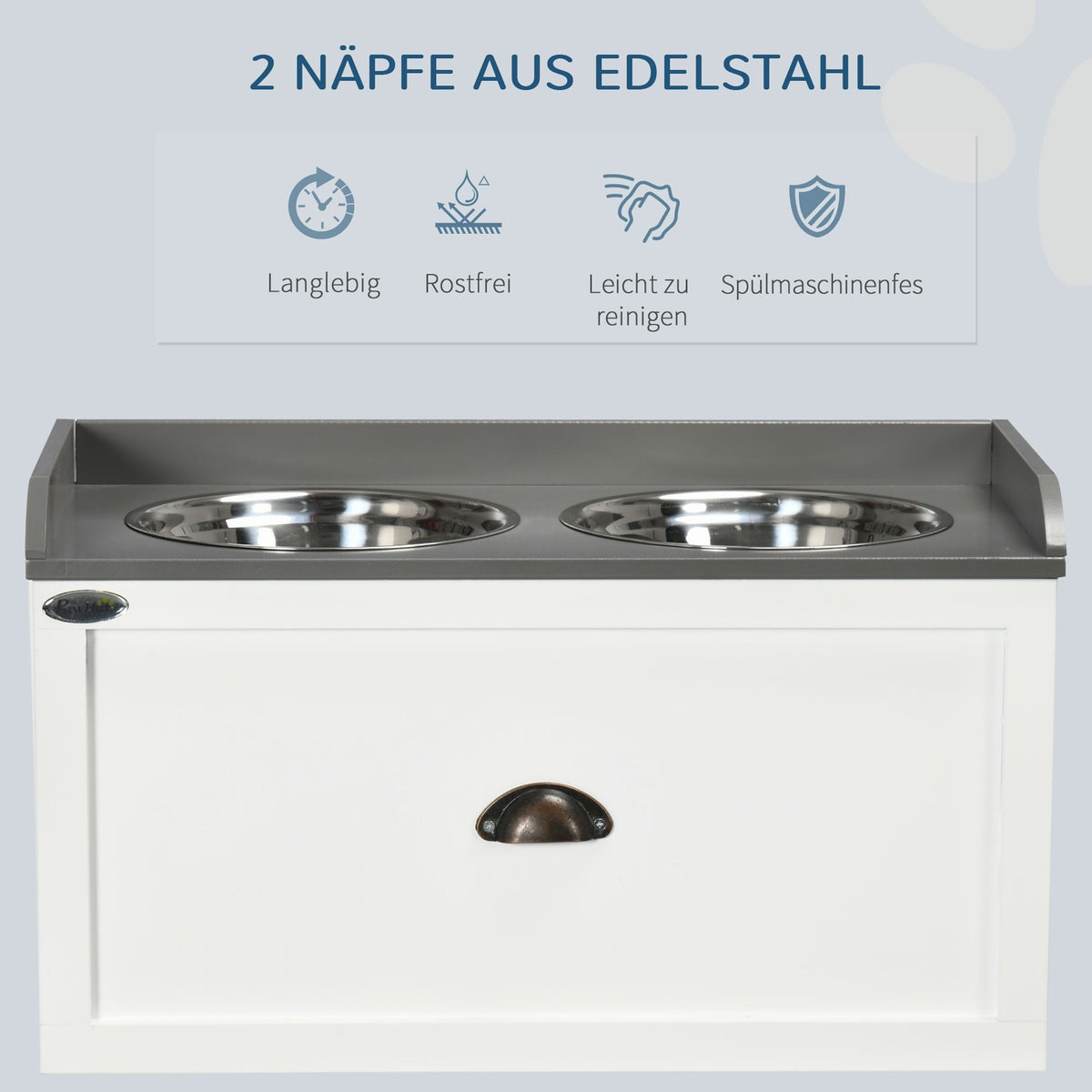 Dog Bowl With Drawer 2X2L Elevated Stainless Steel Feeding Station For Cats/Dogs, White