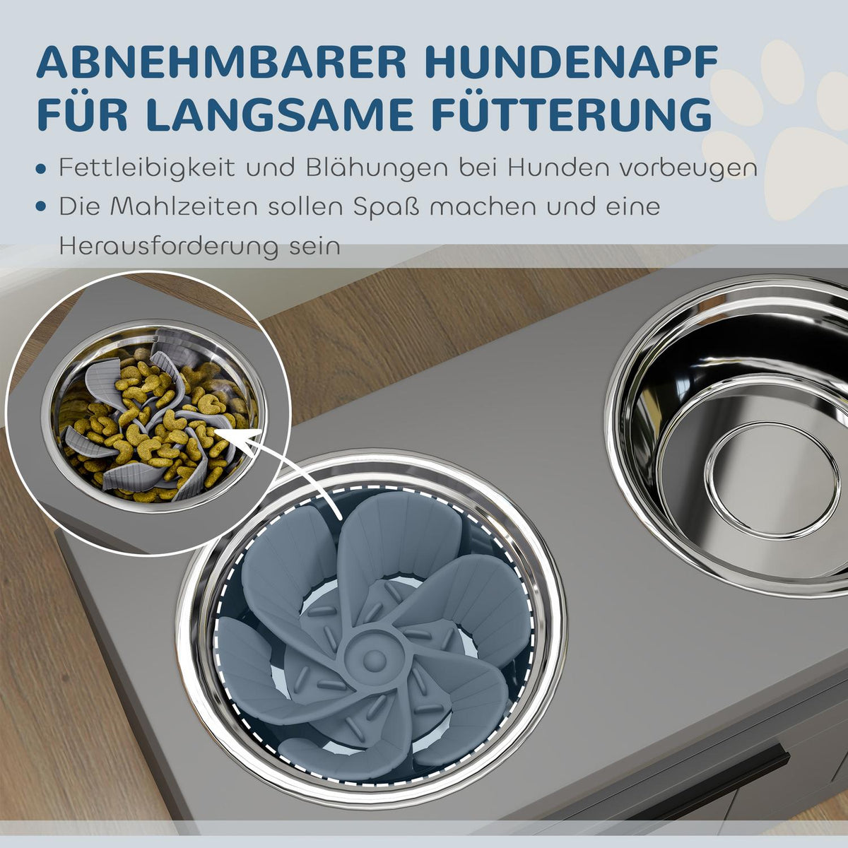 Dog Bowls, Elevated Feeding Station with 2 Stainless Steel Bowls, Anti-Sling Mat, Dog Bowl Stand with 25L Storage Space, Food Bowl, Water Bowl for Large and Extra Large Dogs, Gray