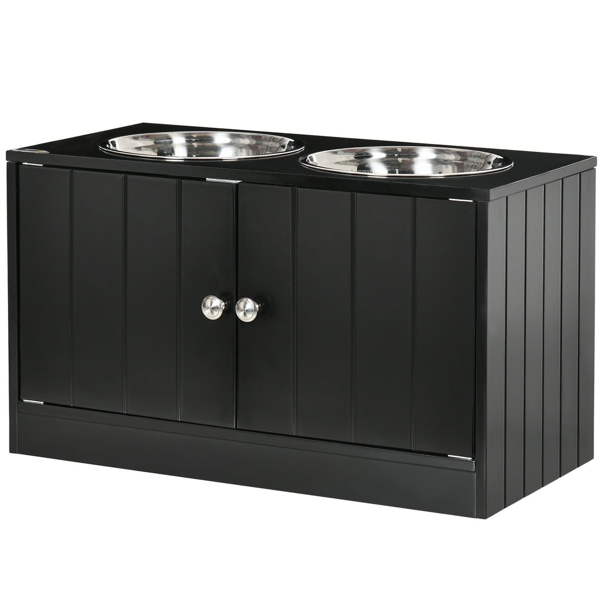 Dog Bowls, Elevated Feeding Station with 2 Stainless Steel Bowls, Dog Bowl Stand with 44L Storage Space, Magnetic Doors, Food Bowl, Water Bowl for Large Dogs, Black