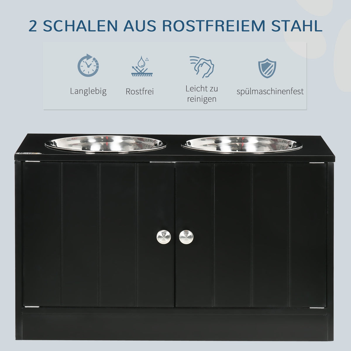 Dog Bowls, Elevated Feeding Station with 2 Stainless Steel Bowls, Dog Bowl Stand with 44L Storage Space, Magnetic Doors, Food Bowl, Water Bowl for Large Dogs, Black