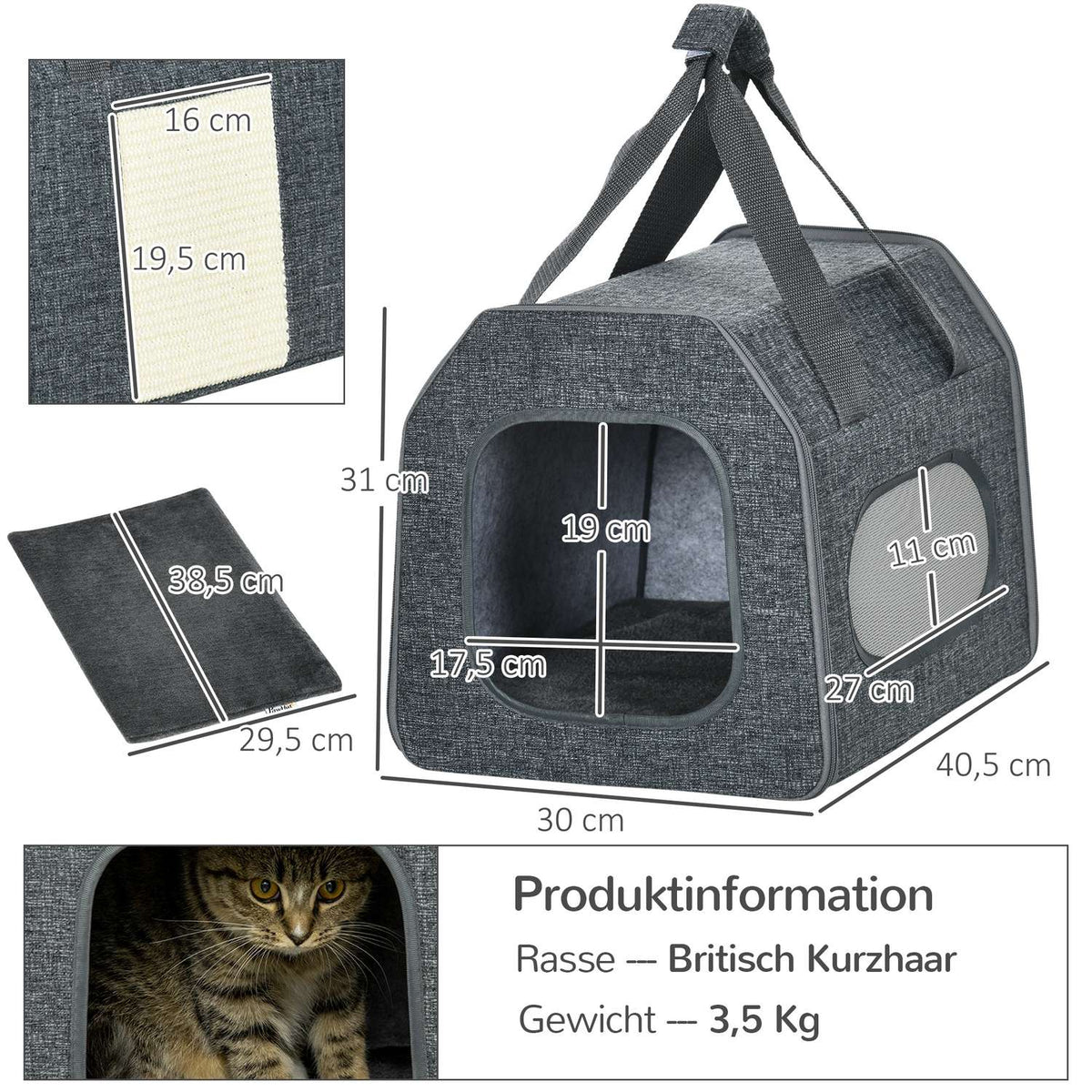 Dog Box Car Dog Transport Box Cat Transport Box With Mesh Window, Scratching Board, Cushion, For Cats Up To 5 Kg, Grey