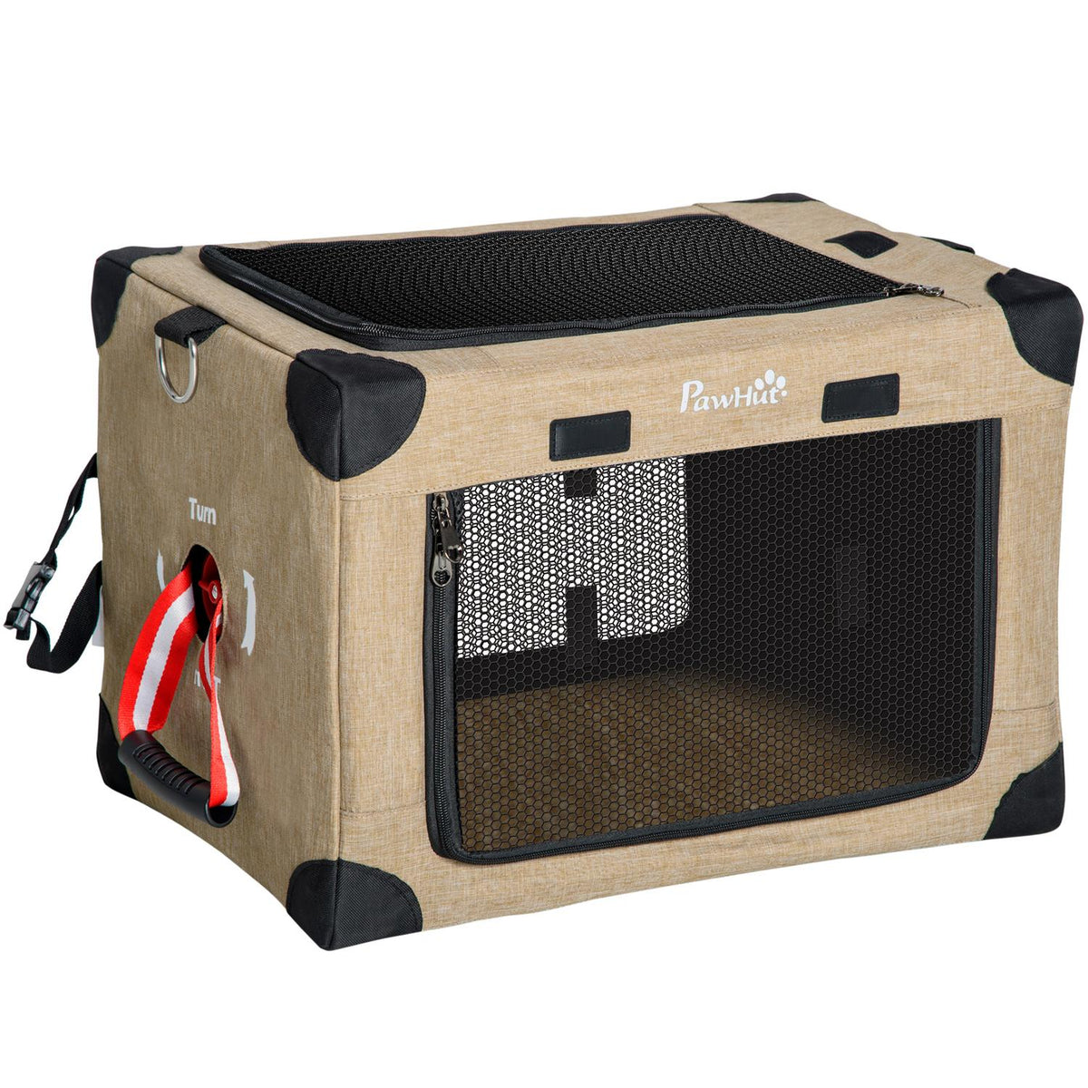 Dog Box, Dog Transport Box, Travel Box, Foldable, Dog Bag With Carrying Handle, Oxford Fabric, Khaki, 48.5X33.5X33Cm