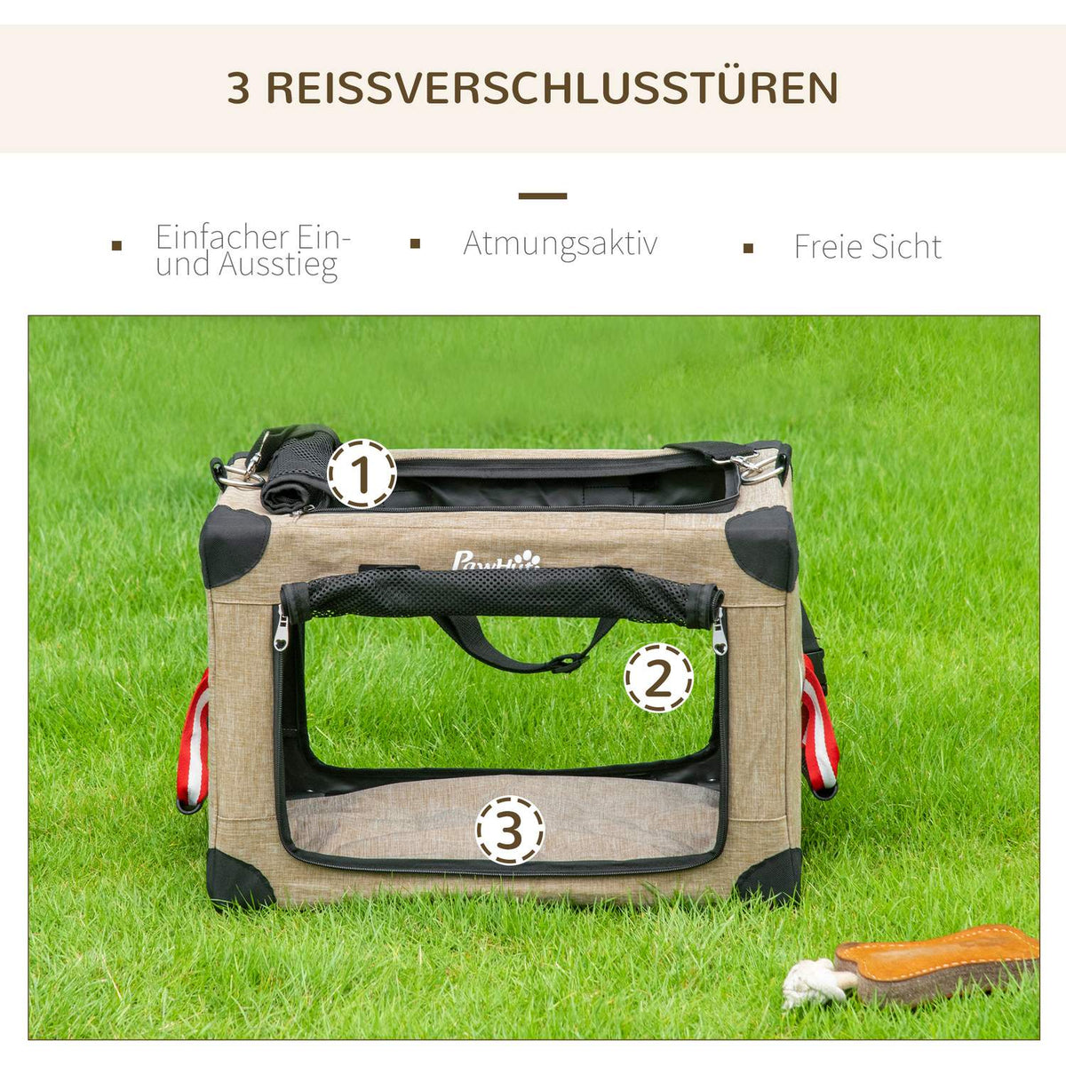 Dog Box, Dog Transport Box, Travel Box, Foldable, Dog Bag With Carrying Handle, Oxford Fabric, Khaki, 48.5X33.5X33Cm