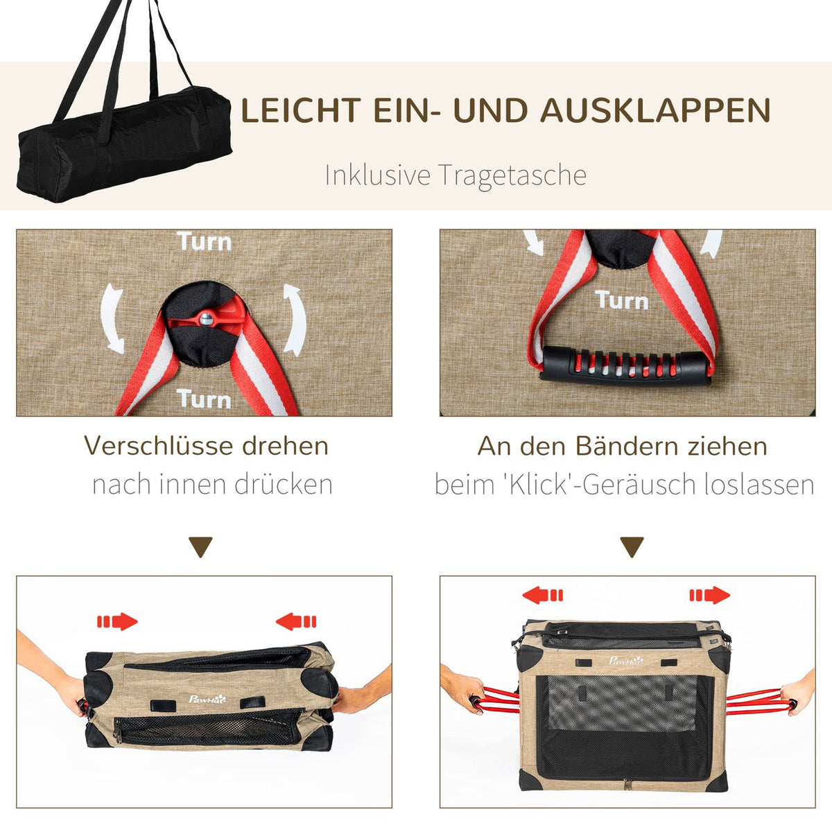 Dog Box, Dog Transport Box, Travel Box, Foldable, Dog Bag With Carrying Handle, Oxford Fabric, Khaki, 48.5X33.5X33Cm